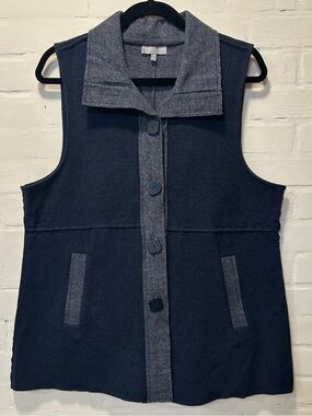 Habitat Navy Gray Contrast Button Front Vest Size L Lagenlook Artsy Scandinavian